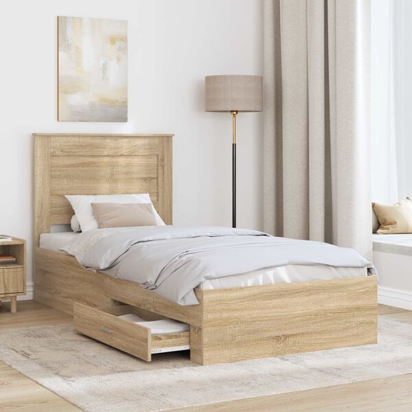 vidaXL Bed Frame Sonoma Oak and Silver 75 x 190 cm Engineered Wood