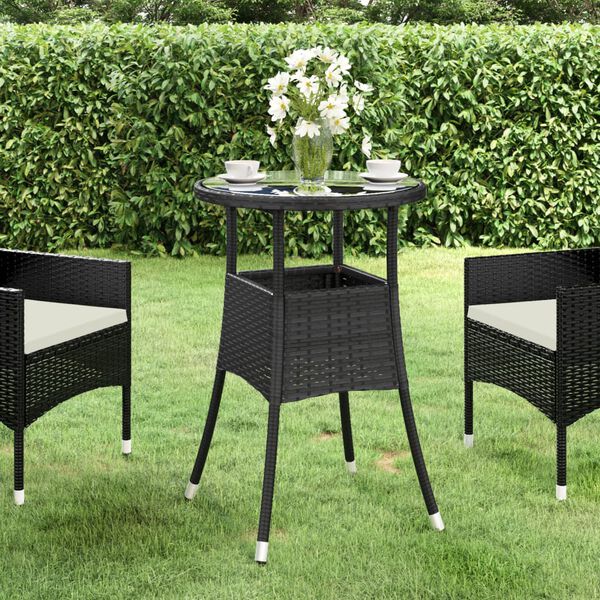 vidaXL Garden Table &Oslash;60x75 cm Tempered Glass and Poly Rattan Black