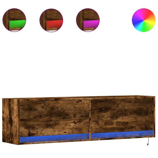 vidaXL TV Wall Cabinet with LED Lights Smoked Oak 140x31x38 cm