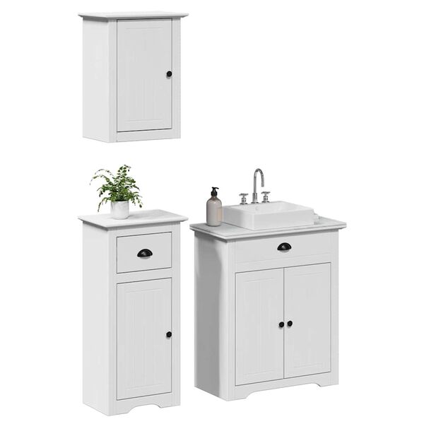 vidaXL 3 Piece Bathroom Furniture Set BODO White Solid Wood Pine
