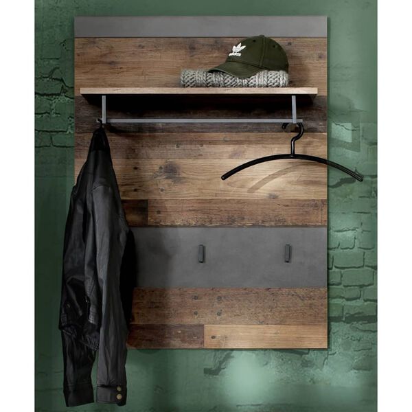 Trendteam Wall Panel with Coat Rack Indy Old Wood and Matera Grey