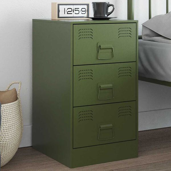 vidaXL Bedside Cabinet Olive Green 34.5x39x62 cm Steel