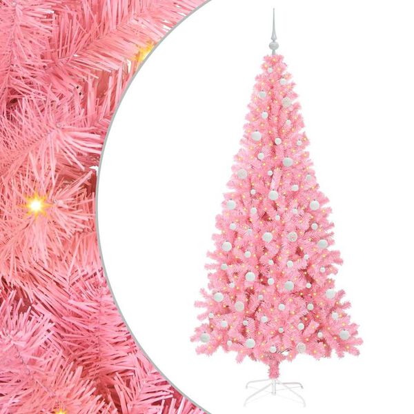 vidaXL Christmas Tree with 300 LEDs with Stand Pink 210 cm PVC