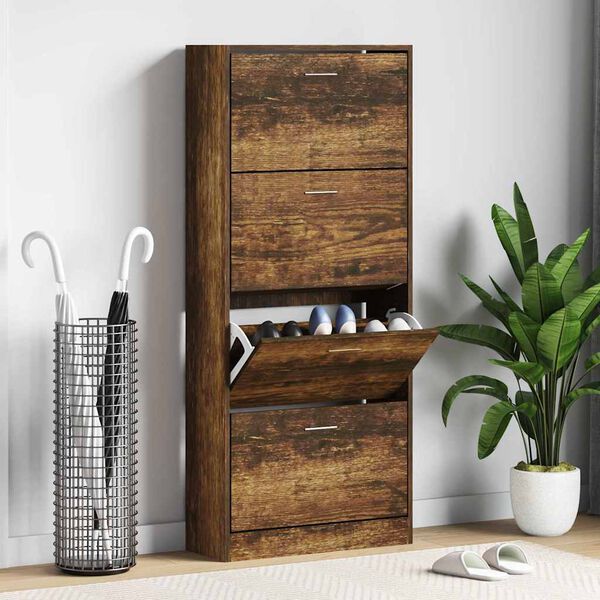 vidaXL Shoe Cabinet Smoked Oak 63x24x147 cm Engineered Wood
