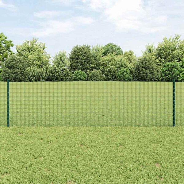 vidaXL Fence with Post Green 0.6 x 50 m Steel and PVC