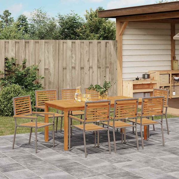 vidaXL Garden Dining Set 9 pcs Grey Poly rattan