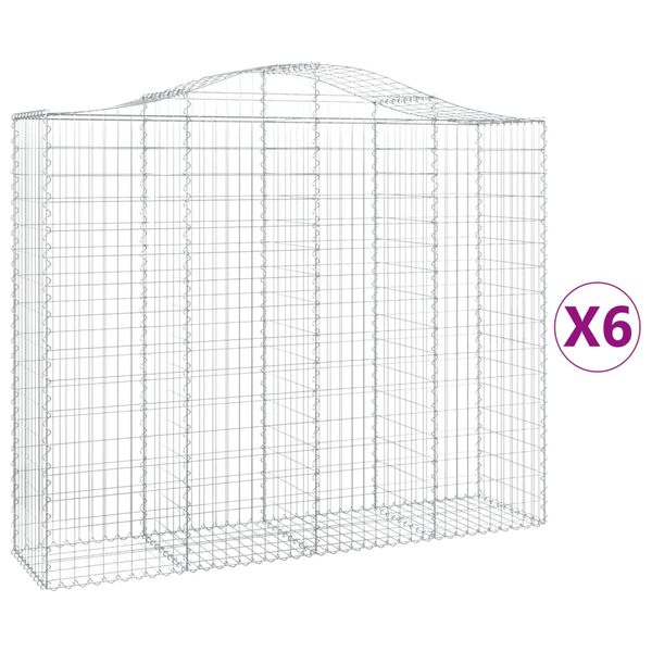 vidaXL Arched Gabion Baskets 6 pcs 200x50x160/180 cm Galvanised Iron
