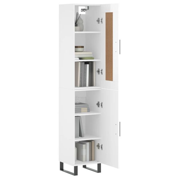 vidaXL Highboard High Gloss White 34.5x34x180 cm Engineered Wood