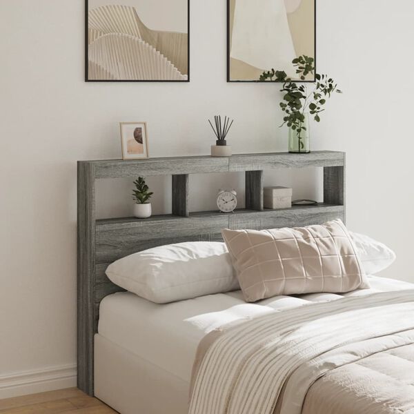 vidaXL Headboard Cabinet with LED Grey Sonoma 140x17x102 cm