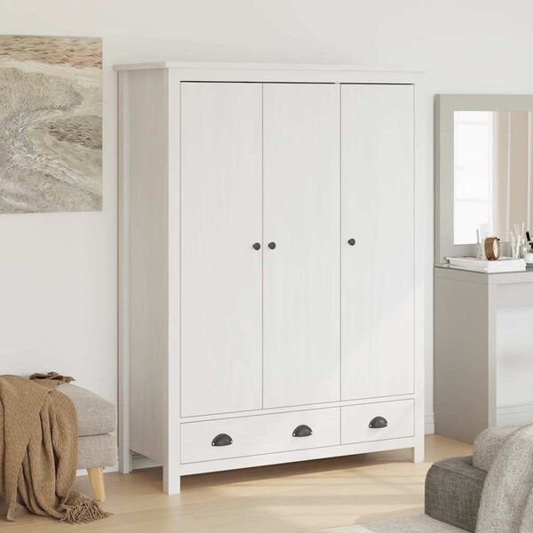 vidaXL 3-Door Wardrobe Hill White 127x50x170 cm Solid Pine Wood