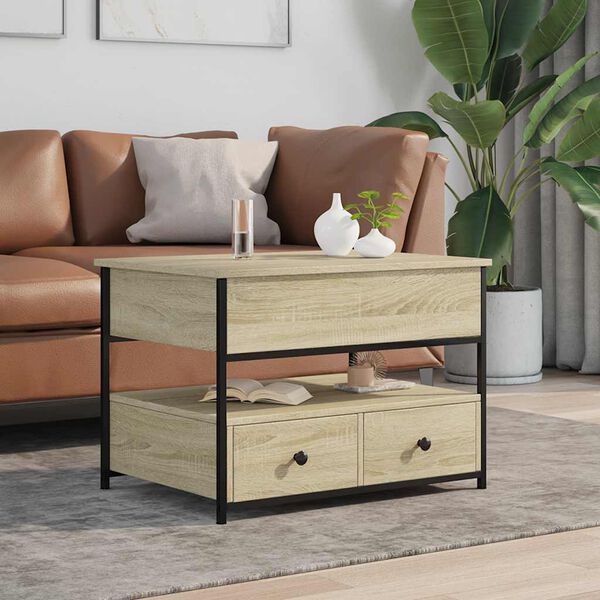 vidaXL Coffee Table Sonoma Oak 70x50x50 cm Engineered Wood and Metal
