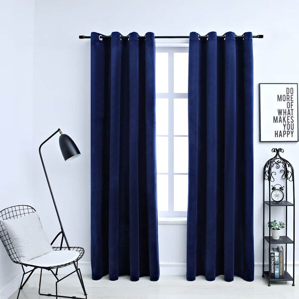 vidaXL Blackout Curtains with Rings 2 pcs Velvet Dark Blue 140x225 cm