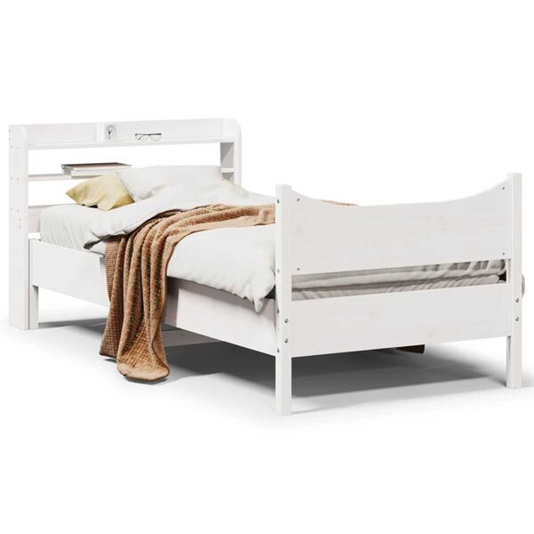 vidaXL Bed Frame with Headboard White 90x190 cm Single Solid Wood Pine