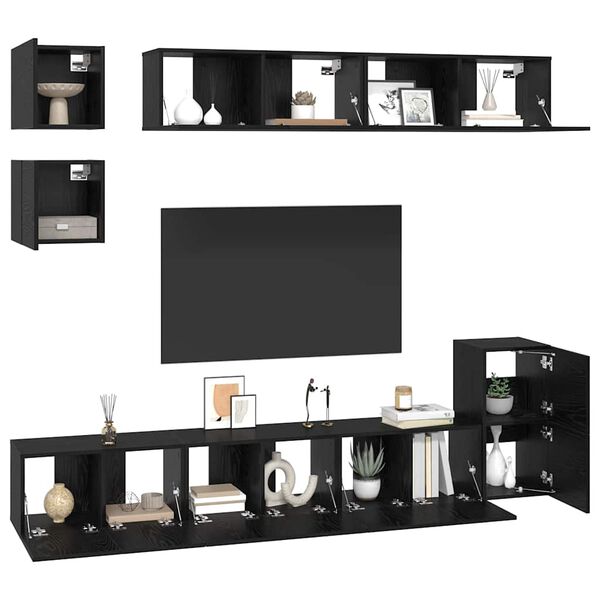 vidaXL TV Cabinet Set Wall-mounted 8 pcs Black Oak Engineered Wood