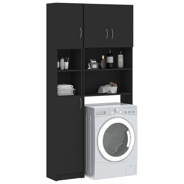 vidaXL Washing Machine Cabinet Set Black Engineered Wood