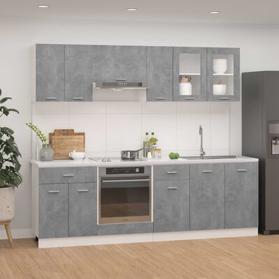 vidaXL 8 Piece Kitchen Cabinet Set Concrete Grey Engineered Wood