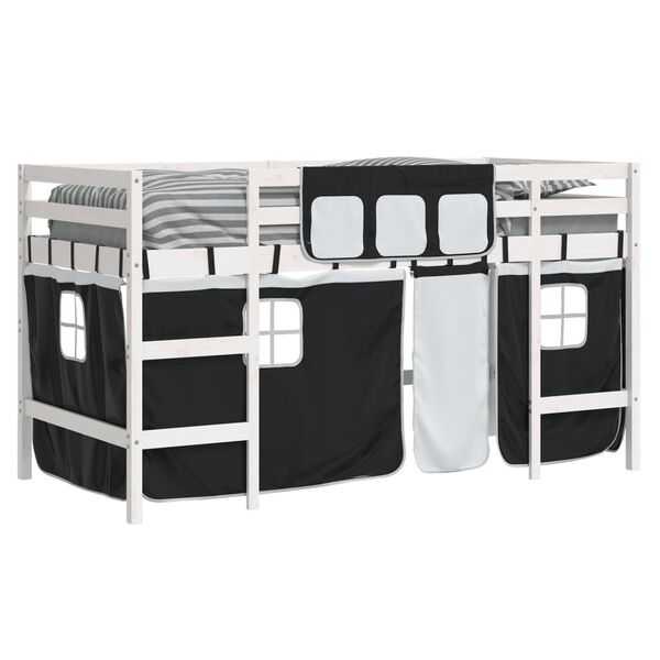 vidaXL Kids' Loft Bed with Curtains without Mattress White&Black 80x200cm