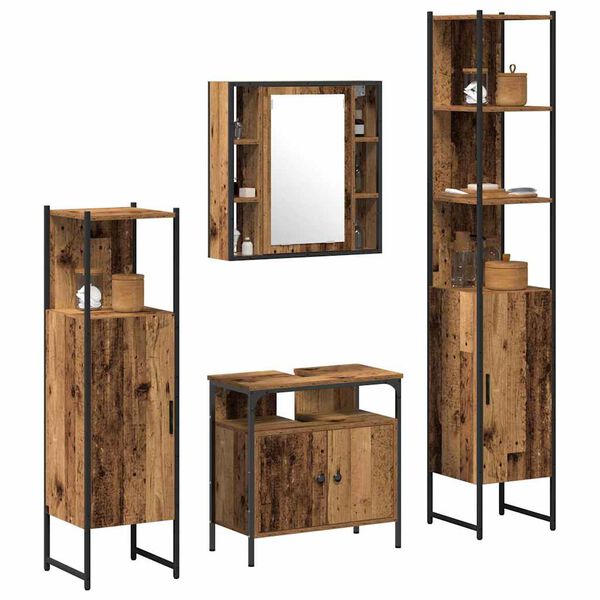 vidaXL Bathroom Furniture Set with Door 4 pcs Old Wood Engineered Wood
