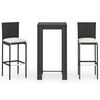 vidaXL 3 Piece Garden Bar Set with Cushions Poly Rattan Black
