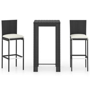 vidaXL 3 Piece Garden Bar Set with Cushions Poly Rattan Black