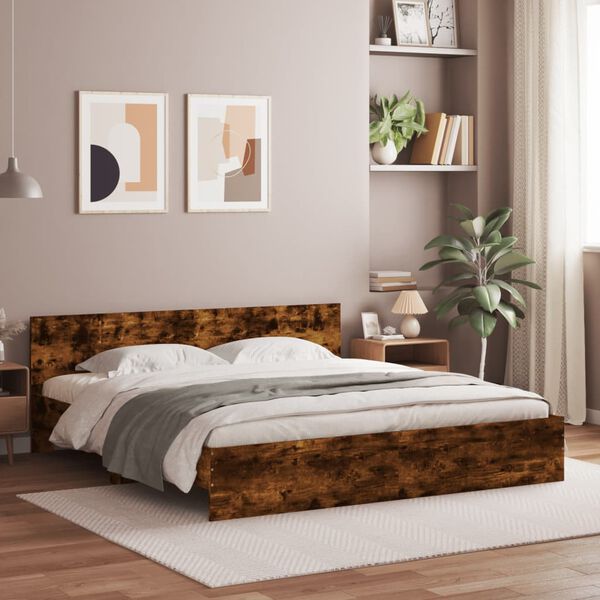 vidaXL Bed Frame with LED without Mattress Smoked Oak 200x200 cm