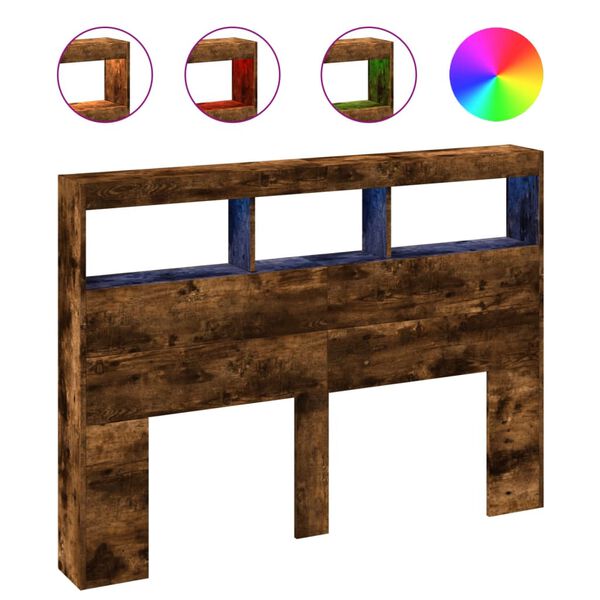 vidaXL Headboard Cabinet with LED Smoked Oak 140x17x102 cm