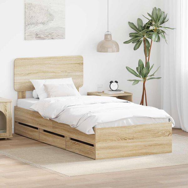 vidaXL Bed Frame with Drawer Sonoma Oak 100 x 200 cm Engineered Wood