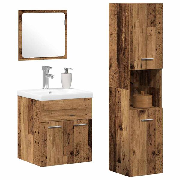 vidaXL Bathroom Furniture Set with Door 4 pcs Old Wood Engineered Wood