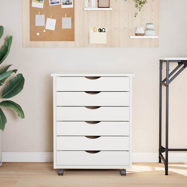 vidaXL Rolling Cabinet with Drawers MOSS White Solid Wood Pine