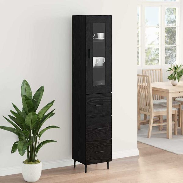 vidaXL Highboard Black Oak 34.5 x 34 x 180 cm Engineered Wood