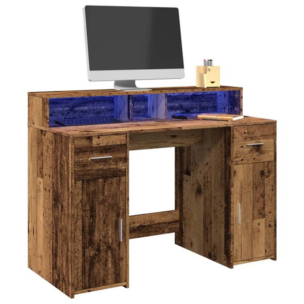 vidaXL Desk with LED Lights Old Wood 120x55x91 cm Engineered Wood