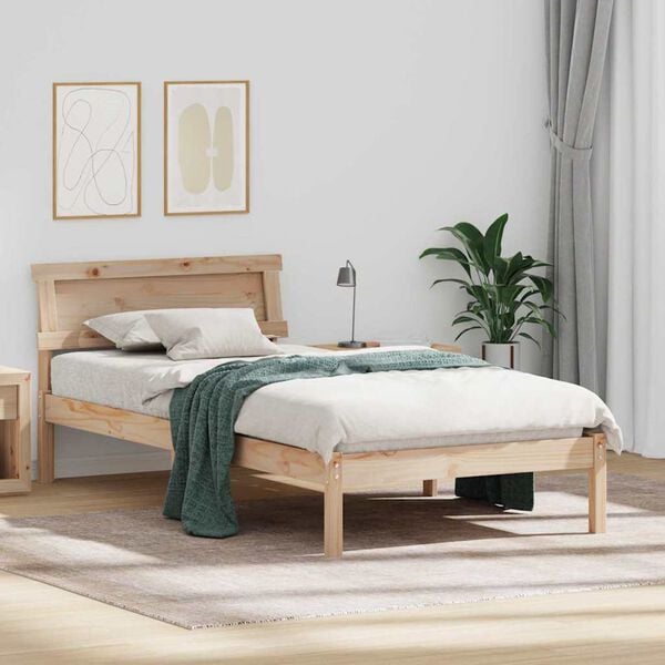 vidaXL Bed Frame with Headboard Brown 80 x 200 cm Solid Pine Wood