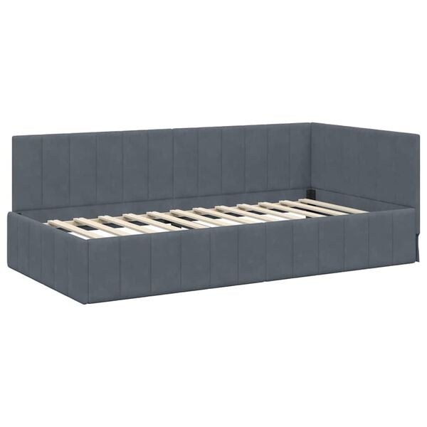 vidaXL Corner Bed Frame Dark Grey 100 cm x 200 cm Velvet