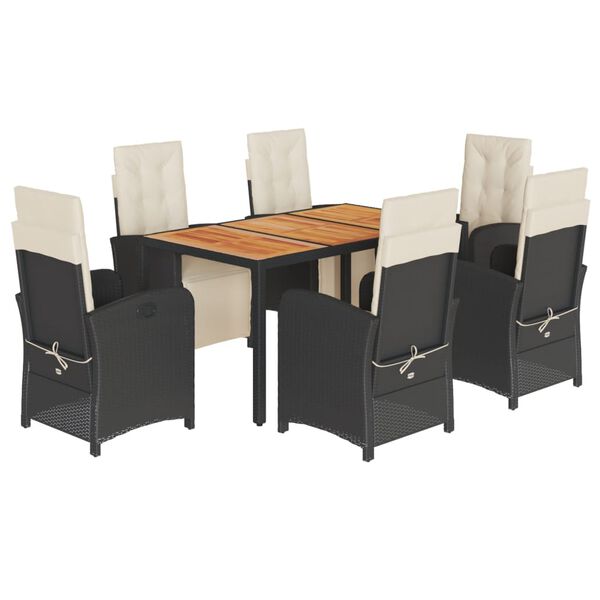 vidaXL 7 Piece Garden Dining Set with Cushions Black Poly Rattan
