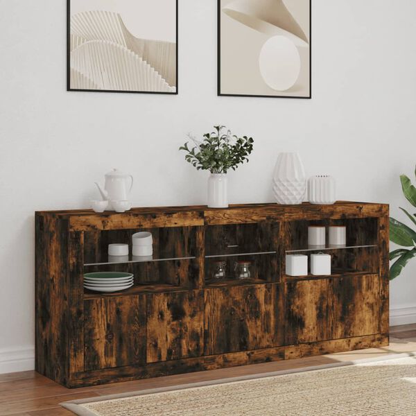vidaXL Sideboard with LED Lights Smoked Oak 162x37x67 cm