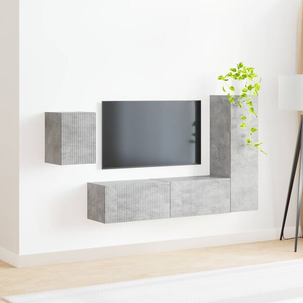vidaXL TV Cabinet Set Wall-mounted 4 pcs Concrete Grey Engineered Wood
