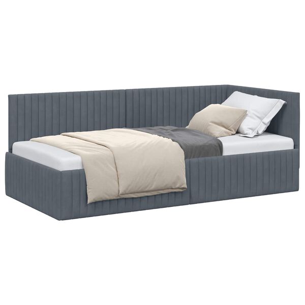 vidaXL Corner Bed Frame with Headboard Dark Grey 90 cm x 190 cm Velvet