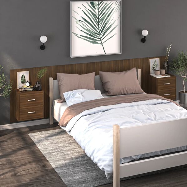 vidaXL Wall-mounted Bedside Cabinet Brown Oak