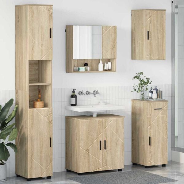vidaXL Bathroom Furniture Set 5 pcs Sonoma Oak Engineered wood & Metal