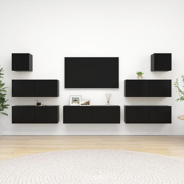 vidaXL 7 Piece TV Cabinet Set Black Engineered Wood