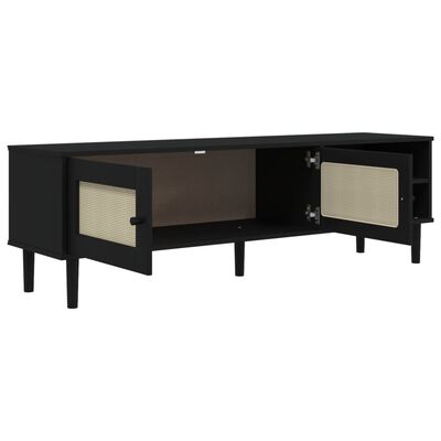 vidaXL TV Cabinet SENJA Rattan Look Black 158x40x49cm Solid Wood Pine