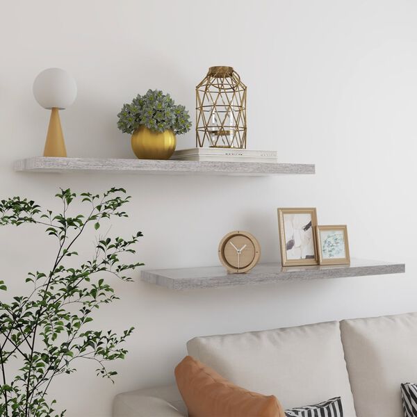 vidaXL Floating Wall Shelves 2 pcs Concrete Grey 90x23.5x3.8 cm MDF