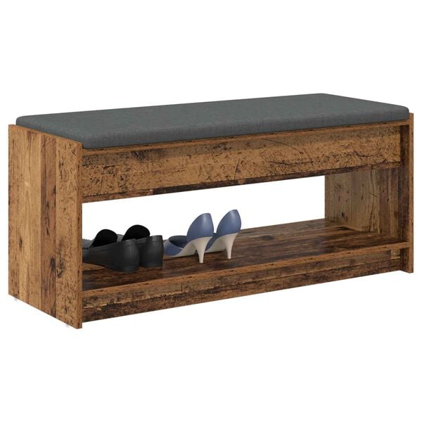 vidaXL Hall Bench with Cushion with Shelf Old Wood 103 x 38 x 45 cm