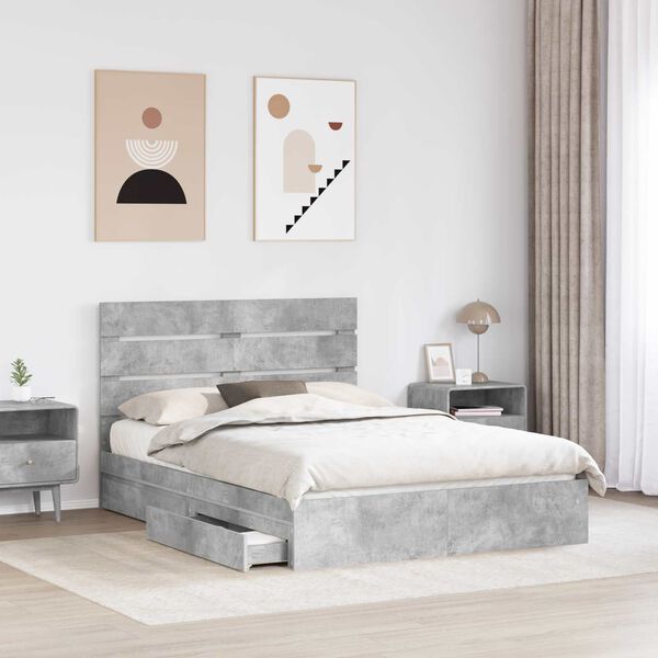 vidaXL Storage Bed Concrete Grey 150 x 200 cm Engineered Wood