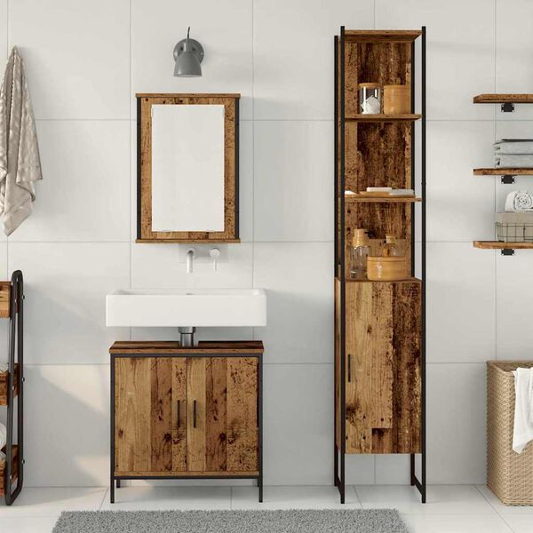vidaXL Bathroom Furniture Set with Shelf 3 pcs Brown Engineered wood