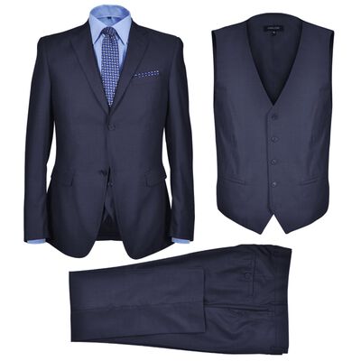 vidaXL Three Piece Men's Business Suit Size 54 Navy Blue
