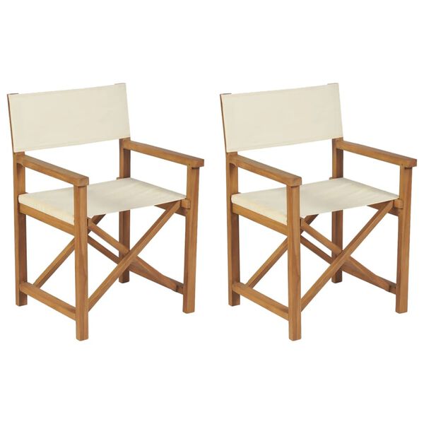 vidaXL Folding Director's Chairs 2 pcs Cream Solid Wood Teak