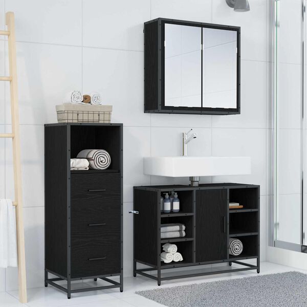 vidaXL Bathroom Furniture Set 3 pcs Black Oak Engineered Wood