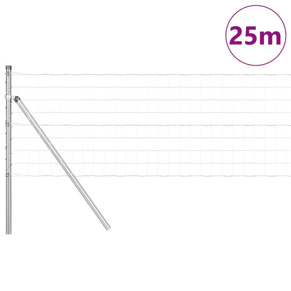 vidaXL Fence with Post Silver 0.4 x 25 m Steel and PVC