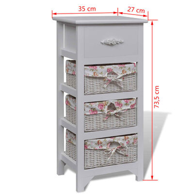 vidaXL Cabinet with 1 Drawer and 3 Baskets White Paulownia Wood